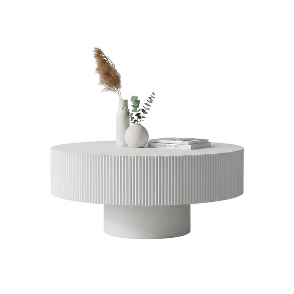 English Elm Round Fluted Pedestal Coffee Table Mid Century Modern Mdf Top for Compact Living Spaces W3204P492525