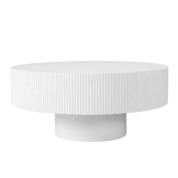 English Elm Round Fluted Pedestal Coffee Table Mid Century Modern Mdf Top for Compact Living Spaces W3204P492525