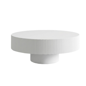 English Elm Round Fluted Pedestal Coffee Table Mid Century Modern Mdf Top for Compact Living Spaces W3204P492525