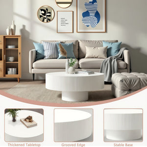 English Elm Round Fluted Pedestal Coffee Table Mid Century Modern Mdf Top for Compact Living Spaces W3204P492525