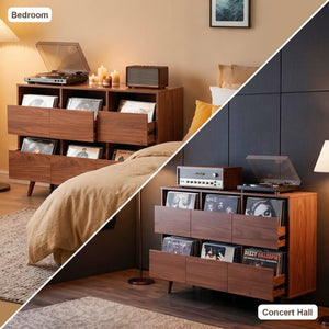 English Elm 44.1" Mid Century Walnut Turntable Stand with Vinyl Storage for Living Room W3204P495910