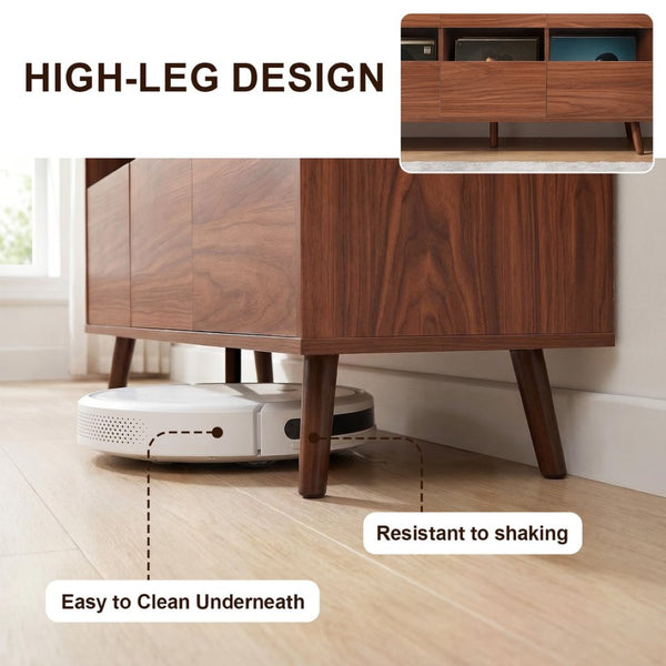English Elm 44.1" Mid Century Walnut Turntable Stand with Vinyl Storage for Living Room W3204P495910