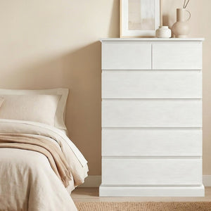 English Elm 6 Drawer Tall Wood Dresser Push Open Fronts Vertical Storage for Bedroom Entryway White W3204P496307