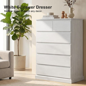 English Elm 6 Drawer Tall Wood Dresser Push Open Fronts Vertical Storage for Bedroom Entryway White W3204P496307