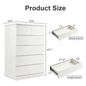 English Elm 6 Drawer Tall Wood Dresser Push Open Fronts Vertical Storage for Bedroom Entryway White W3204P496307