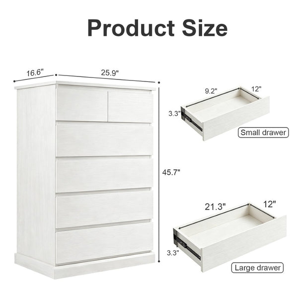 English Elm 6 Drawer Tall Wood Dresser Push Open Fronts Vertical Storage for Bedroom Entryway White W3204P496307