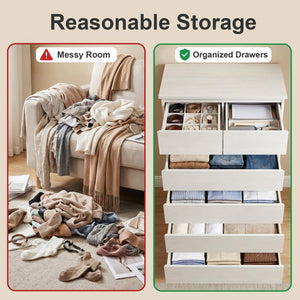 English Elm 6 Drawer Tall Wood Dresser Push Open Fronts Vertical Storage for Bedroom Entryway White W3204P496307