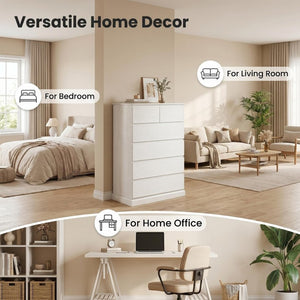 English Elm 6 Drawer Tall Wood Dresser Push Open Fronts Vertical Storage for Bedroom Entryway White W3204P496307