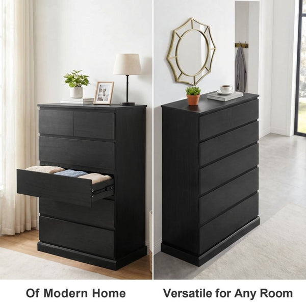 English Elm 6 Drawer Tall Wood Dresser Push Open Fronts Vertical Storage for Bedroom Entryway Black W3204P496308