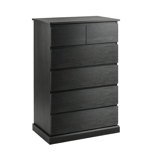 English Elm 6 Drawer Tall Wood Dresser Push Open Fronts Vertical Storage for Bedroom Entryway Black W3204P496308