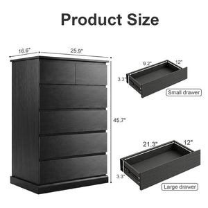 English Elm 6 Drawer Tall Wood Dresser Push Open Fronts Vertical Storage for Bedroom Entryway Black W3204P496308