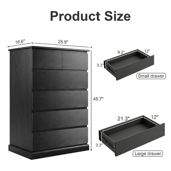 English Elm 6 Drawer Tall Wood Dresser Push Open Fronts Vertical Storage for Bedroom Entryway Black W3204P496308