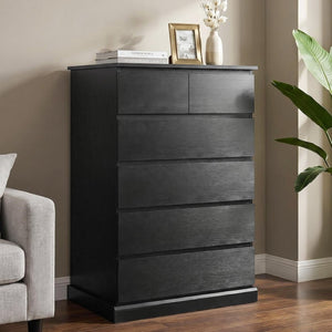 English Elm 6 Drawer Tall Wood Dresser Push Open Fronts Vertical Storage for Bedroom Entryway Black W3204P496308