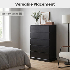 English Elm 6 Drawer Tall Wood Dresser Push Open Fronts Vertical Storage for Bedroom Entryway Black W3204P496308