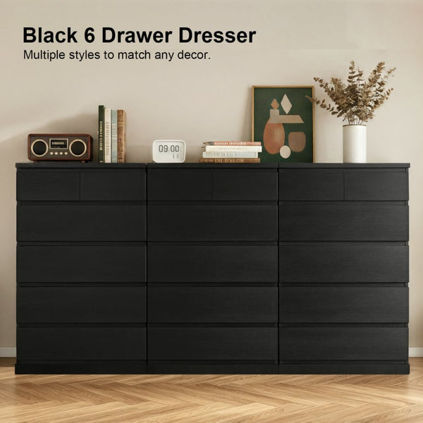 English Elm 6 Drawer Tall Wood Dresser Push Open Fronts Vertical Storage for Bedroom Entryway Black W3204P496308