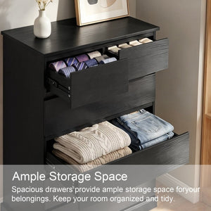 English Elm 6 Drawer Tall Wood Dresser Push Open Fronts Vertical Storage for Bedroom Entryway Black W3204P496308