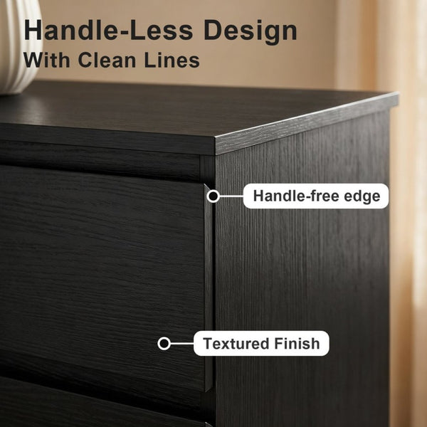 English Elm 6 Drawer Tall Wood Dresser Push Open Fronts Vertical Storage for Bedroom Entryway Black W3204P496308