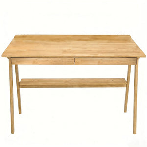 English Elm Solid Wood Mid-century Writing Desk with Drawers Shelf and Hooks for Home Office W3204P496408