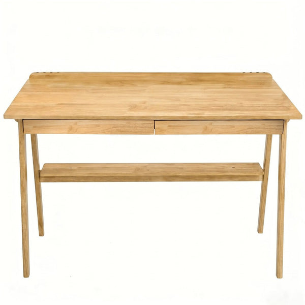 English Elm Solid Wood Mid-century Writing Desk with Drawers Shelf and Hooks for Home Office W3204P496408