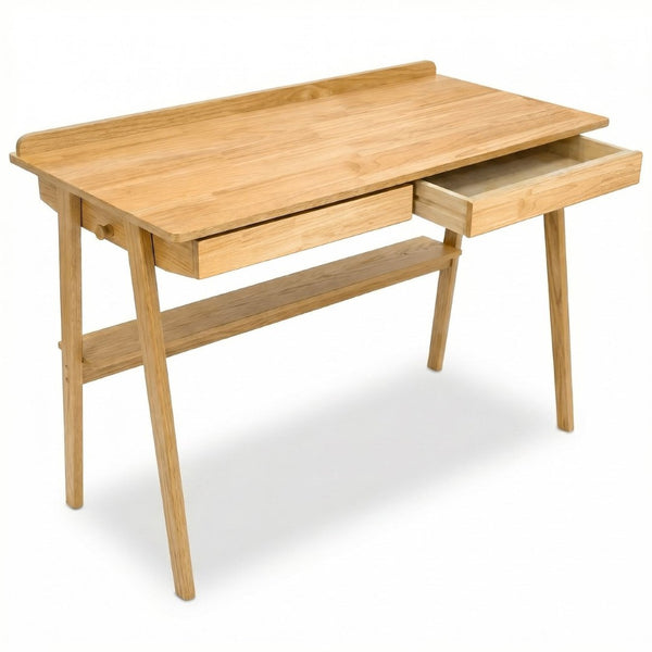 English Elm Solid Wood Mid-century Writing Desk with Drawers Shelf and Hooks for Home Office W3204P496408