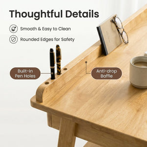 English Elm Solid Wood Mid-century Writing Desk with Drawers Shelf and Hooks for Home Office W3204P496408