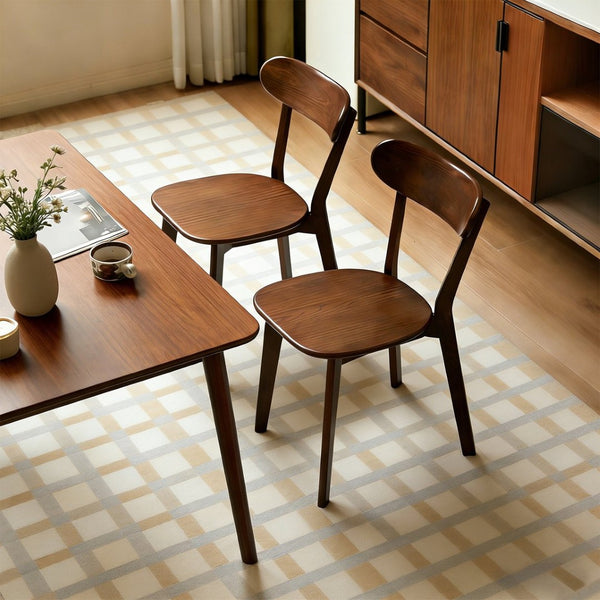 English Elm 100% Solid Wood Mid Century Dining Chair Curved Back Walnut Finish Sculptural Design W3204P498560