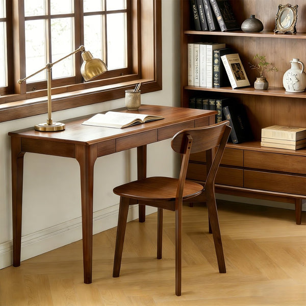 English Elm 100% Solid Wood Mid Century Dining Chair Curved Back Walnut Finish Sculptural Design W3204P498560