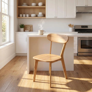 English Elm 100% Solid Wood Dining Chair Mid Century Curved Back Natural Grain Sturdy Build W3204P498561