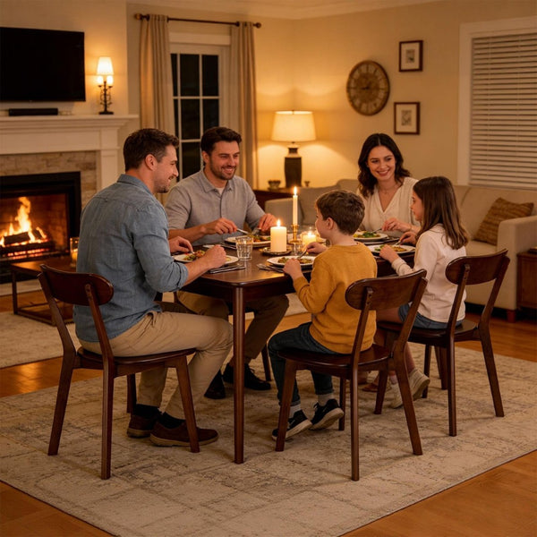 English Elm 100% Solid Walnut Wood Mid-Century Dining Chairs Set of Four with Curved Backrest W3204P498562