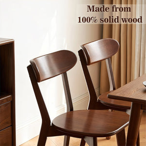 English Elm 100% Solid Walnut Wood Mid-Century Dining Chairs Set of Four with Curved Backrest W3204P498562