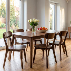 English Elm 100% Solid Walnut Wood Mid-Century Dining Chairs Set of Four with Curved Backrest W3204P498562