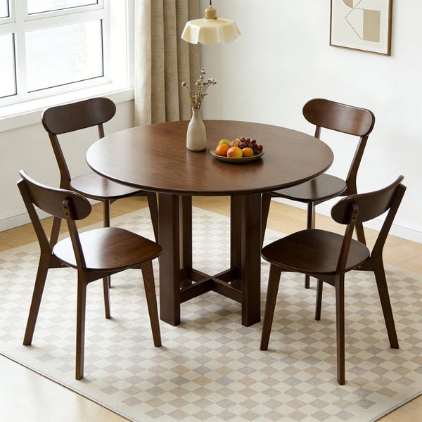 English Elm 100% Solid Walnut Wood Mid-Century Dining Chairs Set of Four with Curved Backrest W3204P498562