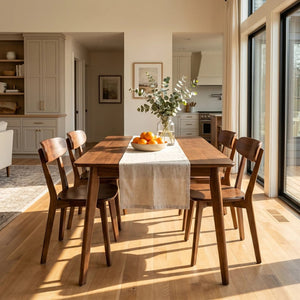 English Elm 100% Solid Walnut Wood Mid-Century Dining Chairs Set of Four with Curved Backrest W3204P498562