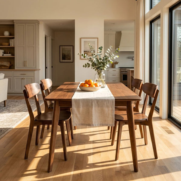 English Elm 100% Solid Walnut Wood Mid-Century Dining Chairs Set of Four with Curved Backrest W3204P498562