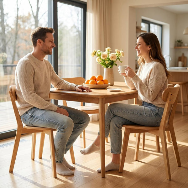 English Elm 100% Solid Wood Dining Chair Set with Curved Backrest and Mid Century Modern Style W3204P498563