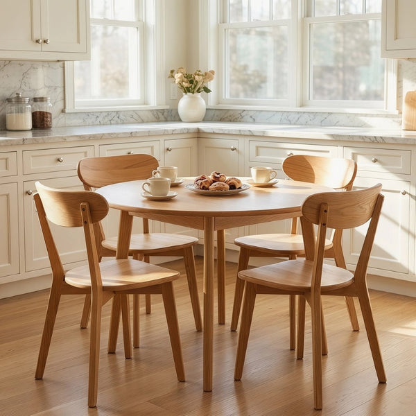 English Elm 100% Solid Wood Dining Chair Set with Curved Backrest and Mid Century Modern Style W3204P498563