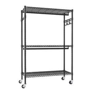 English Elm Rolling Garment Rack Heavy Duty Carbon Steel with Wire Shelves and Dual Hanging Rods W3204P504601