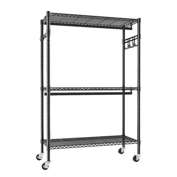 English Elm Rolling Garment Rack Heavy Duty Carbon Steel with Wire Shelves and Dual Hanging Rods W3204P504601