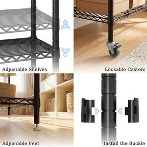 English Elm Rolling Garment Rack Heavy Duty Carbon Steel with Wire Shelves and Dual Hanging Rods W3204P504601