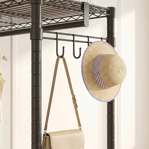 English Elm Garment Rack L Shaped Carbon Steel Corner Organizer with Three Rods and Mesh Shelves W3204P504602