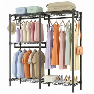 English Elm Garment Rack L Shaped Carbon Steel Corner Organizer with Three Rods and Mesh Shelves W3204P504602