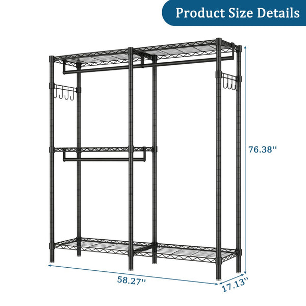 English Elm Garment Rack L Shaped Carbon Steel Corner Organizer with Three Rods and Mesh Shelves W3204P504602