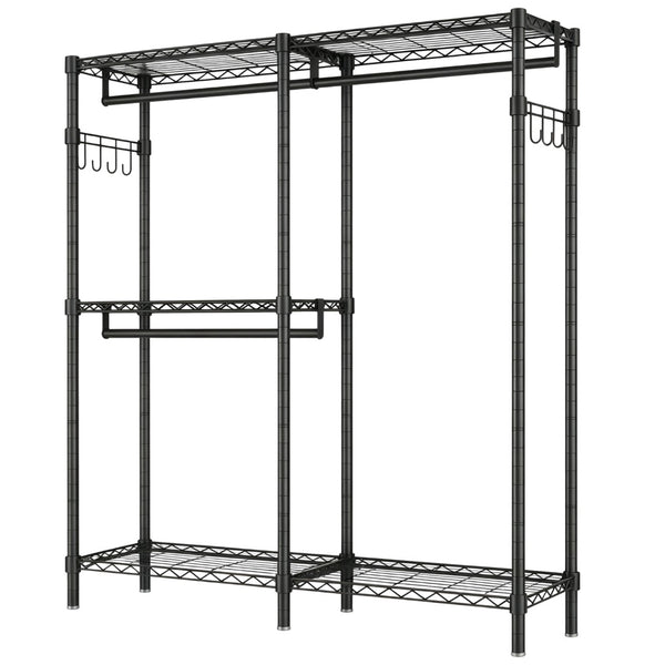 English Elm Garment Rack L Shaped Carbon Steel Corner Organizer with Three Rods and Mesh Shelves W3204P504602