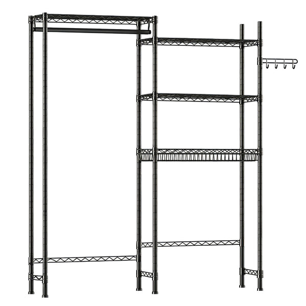 English Elm Over Washer Dryer 4 Tier Steel Shelving Unit with Wire Basket and Rotating Hook W3204P504604