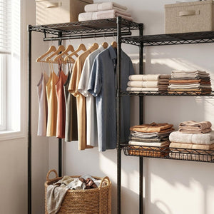 English Elm Over Washer Dryer 4 Tier Steel Shelving Unit with Wire Basket and Rotating Hook W3204P504604