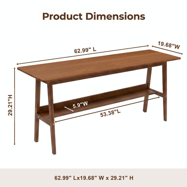 English Elm 63" Mid-century Walnut Finish Two-person Workstation with Open Shelf for Home Office W3204P504763
