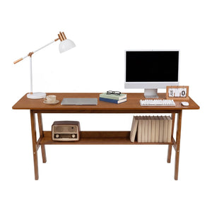 English Elm 63" Mid-century Walnut Finish Two-person Workstation with Open Shelf for Home Office W3204P504763