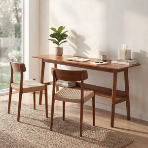 English Elm 63" Mid-century Walnut Finish Two-person Workstation with Open Shelf for Home Office W3204P504763