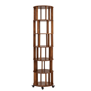 English Elm 6 Tier Solid Wood Rotating Tower Bookshelf with Locking Wheels for Any Room Walnut W3204P505662