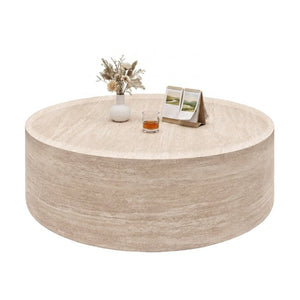 English Elm 39.37 Inch Round Faux Marble Coffee Table Low Profile Modern Living Room Accent W3204P507592